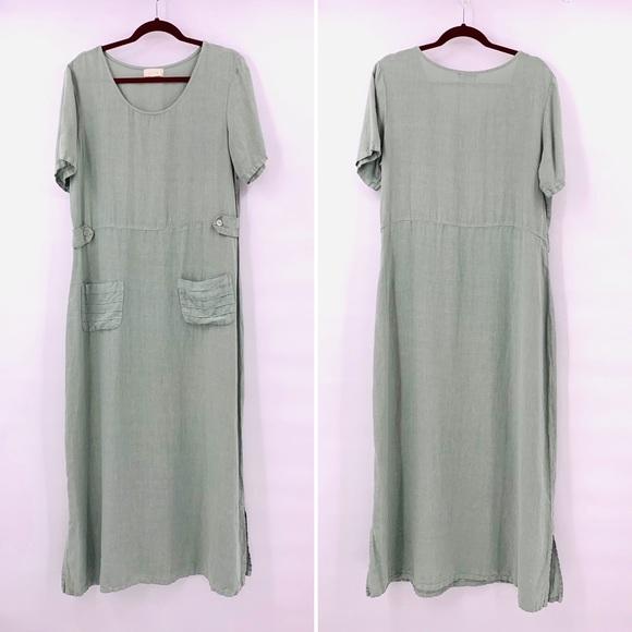 J. Jill Dresses & Skirts - J. Jill Linen Green Sheath Short Sleeve Maxi Dress